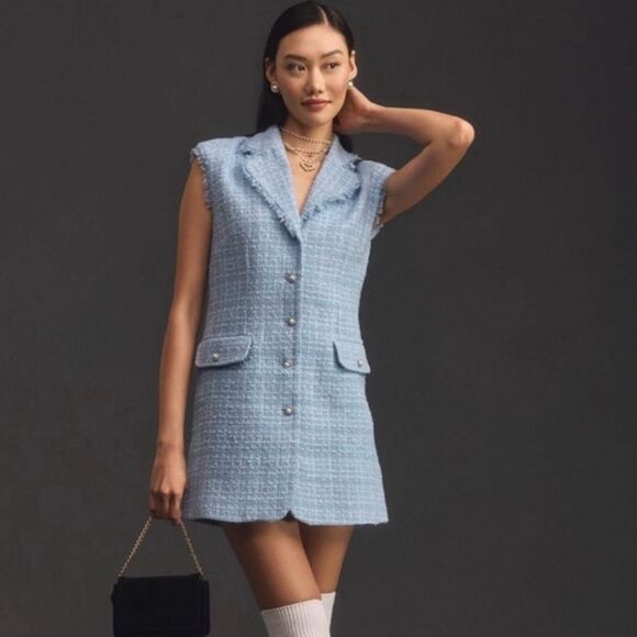 Anthropolgie Maeve Sleeveless Tweed Blazer Mini Dress Light Dress Size 8P - Picture 1 of 9